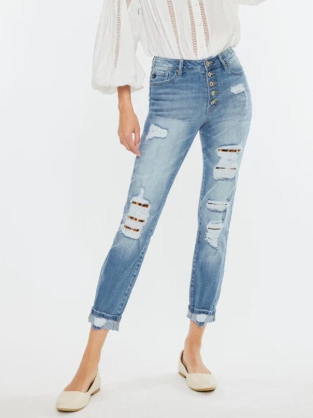 NWT KanCan 5/26 Leona High Rise Ankle Skinny KC7131M Medium Wash w/Leopard Print